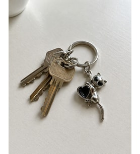 Gotik Siyah Kalpli Kedi Figürlü Metal Anahtarlık Unisex