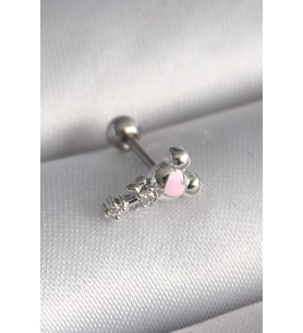 316L Çelik Gümüş Renk Zirkon Taş Detay Pembe Kalp İşleme Tragus Piercing 5886 - HPSBYI2524-8