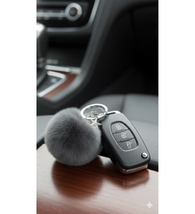 Peluş Pofuduk Ponpon Puf Füme Tüylü Gümüş Yıldız Detaylı Ev Ofis Araba Telefon Cüzdan Çanta Anahtarlık (Koyu Füme)