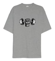 Dumbell kaslı yumruk fitness motivasyon  Gri Oversize Unisex Tişört