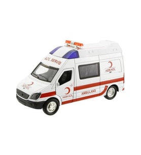 Metal Çek Bırak Sesli ve Işıklı Ambulans ( 1/36 Ölçek )