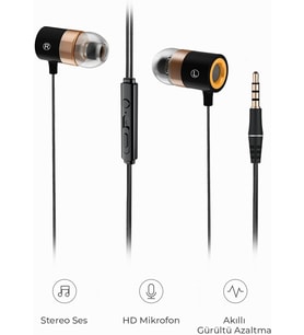 EH103 Kablolu 3.5mm Jacklı Mikrofonlu Kulak İçi Kulaklık - Gürültü Önleyici Mikrofon, Ses Ayarı Paneli, Terlemeye Dayanıklı, Evrensel Uyumluluk, Spor İş Kulak İçi Kulaklık Siyah