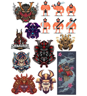 Samurai Sticker Set-10 13 Parça Telefon, Tablet, Defter, Laptop Sticker