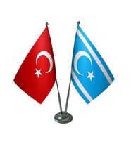 Masa Üstü Kerkük Türkmeneli Bayrağı Türk Bayrağı İkili Krom Direk Masa Bayrak Seti
