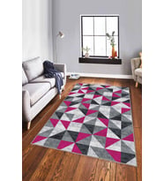 Fuşya Geometrik Kaymaz Taban Makinede Yıkanabilir Halı PR02 - 100 x 160 cm