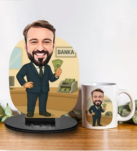 Kişiye Özel Bankacı Tasarımlı Karikatür Biblo Ve Kupa Hediye Seti 319