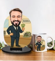 Kişiye Özel Bankacı Tasarımlı Karikatür Biblo Ve Kupa Hediye Seti 319