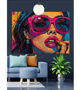 GözlüklüPop Art Kadın Dekoratif Kanvas - Mdf Ahşap Tablo