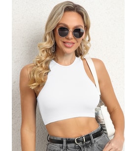 Liona Kadın Bisiklet Yaka Beyaz Renk Crop Top Bluz