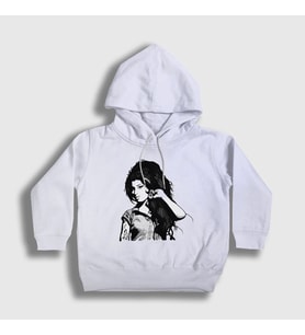 Presmono Unisex Çocuk Beyaz Retro Amy Winehouse Kapüşonlu Sweatshirt 152142tt