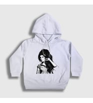 Presmono Unisex Çocuk Beyaz Retro Amy Winehouse Kapüşonlu Sweatshirt 152142tt