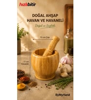 ByMyHand Bambu Doğal Ahşap Havan Havaneli Sarımsak Ezeceği Baharat Döveceği 11 x 10 Cm
