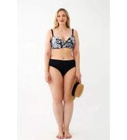 Kadın Papatya Desenli Gri Büyük Beden Bikini Takımı