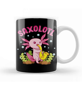 Saxolotl Adorable Sax Playing Axolotl Animal Pun Kupa Bardak Porselen