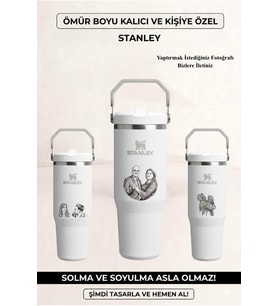 Kişiye Özel Stanley The Iceflow Flip Straw Pipetli Termos 0,89 L Özel Isimli & Fotoğraflı (Beyaz)