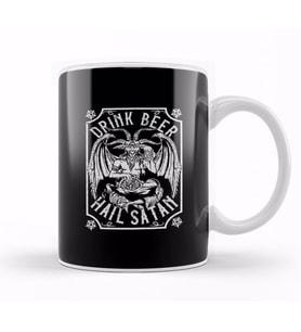 Drink Beer Hail Satan I Satanic Baphomet I Pentagram Occult Design Kupa Bardak Porselen