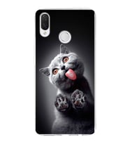 PrintiFy Huawei P Smart Plus ile Uyumlu 1mm Slim Fit Kedi 2 050c Baskılı Şeffaf  Kılıf