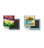 Buzdolap Magnetleri - Mauritius Bayrağı ve Port Louis Posta Pulu Tema - 2'li Set Magneti