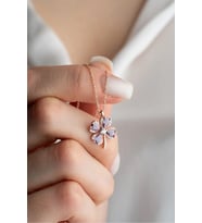 Dört Yapraklı Şans Yoncası Rose Altın Kaplama Kadın Kolye (Mor)