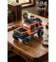 1:24 Ölçek Metal Off-Road Jeep Turuncu - Sesli Işıklı Çek Bırak Kapıları Açılan Oyuncak Arazi Aracı