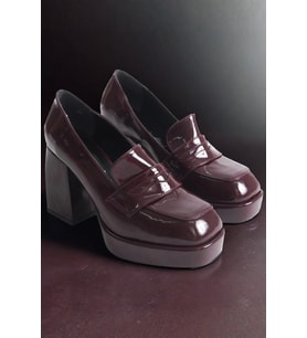 Stil Modern Kadın Platform Kalın Topuklu Loafer Özel Tasarım Gündüz Gece Abiye Ayakkabı (Bordo)