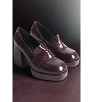 Stil Modern Kadın Platform Kalın Topuklu Loafer Özel Tasarım Gündüz Gece Abiye Ayakkabı (Bordo)