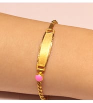 Altın Pembe Taşlı Halat Model Bebek Künyesi