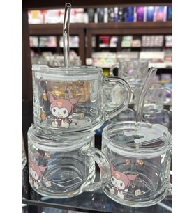 Kawaii Kuromi Pipetli Kulplu Cam Bardak