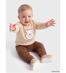 LCW baby Bej Winnie The Pooh Nakışlı Erkek Bebek Sweatshirt