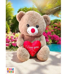 Sevgiliye Özel 35 cm Kahverengi Kalpli Sevimli Ayıcık – Romantik Peluş Hediye