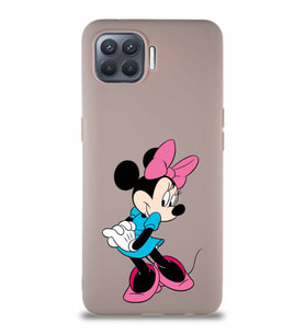 Oppo Reno 4 Lite Soft Premier Kapak Minnie Mouse-F Tasarımlı Silikon Kılıf - Pudra (Şeffaf)