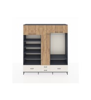 Hyperion Dolap 18 Raflı 4 Çekmeceli Tek Askılı 220x44x243 Antrasit-Çam/Aytaşı