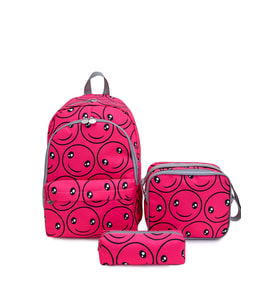 Superbag Kız Çocuk Ilkokul Çantası Smile Desenli Sırt Çantası Beslenmelik Ve Kalemlik 3'lü Set (Şeker Pembesi)