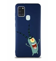 Samsung Galaxy A21S Soft Premier Kapak Plankton Tasarımlı Silikon Kılıf - Lacivert (Şeffaf)