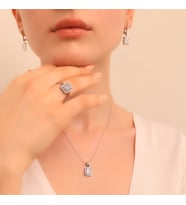 925 Ayar Gümüş Trapez Taşlı Kolye-Küpe-Yüzük Set