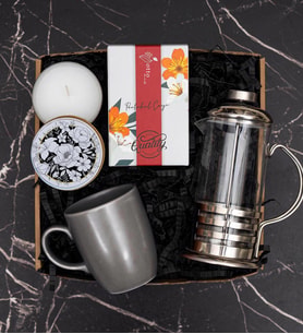 Frenchpress, Kokulu Metal Mum, Kupa ve Bitki Çayı Hediye Kutusu 