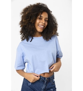 Basic Açık Mavi Oversize Crop Tshirt