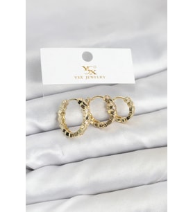 Pirinç Gold Renk Zirkon Taşlı Petek Halka Model YSX Trio Küpe Seti - TJ-BKP11566