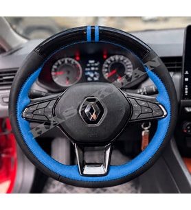 Renault Express Dikme Direksiyon Kılıfı Parlak Siyah Mavi Detaylı Mavi Çift Yüzük ve Dikiş 2021-2024