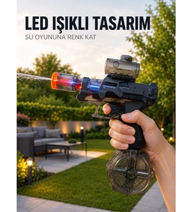 Şarjlı Otomatik Su Tabancası 8-12 Metre Menzilli Led Işıklı Büyük Su Hazneli
