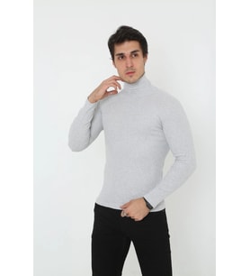 Erkek Fitilli Kaşkorse Kumaş Boğazlı Full Likralı Slimfit Body - Gri