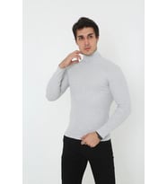 Erkek Fitilli Kaşkorse Kumaş Boğazlı Full Likralı Slimfit Body - Gri