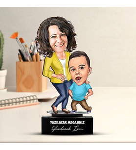 Kişiye Özel Harika Anne ve Oğlu Karikatürlü Biblo