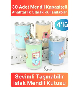 4'lü Fenomen Sevimli Teneke Kutu Görünümlü Islak Mendil Saklama Kutusu Kabı Anahtarlık Çanta Süsü