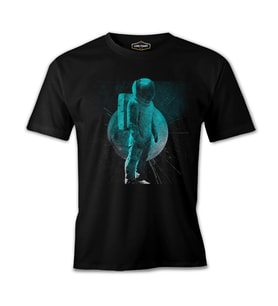 Uzay - Astronot Gezegen Explotion Siyah Erkek Tshirt