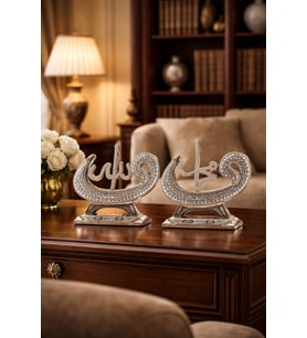 Allah & Muhammed (S.A.V) Taşlı Silver Dekoratif Biblo Seti – Minimal Modern Ev & Anlamlı Hediye 17cm