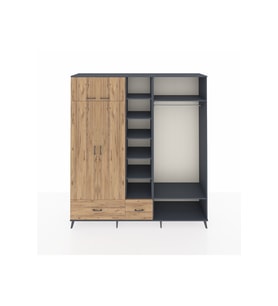 Hyperion Gardrop 12 Raflı 2 Çekmeceli 2 Askılı 220x44x243 Antrasit-Çam/Çam