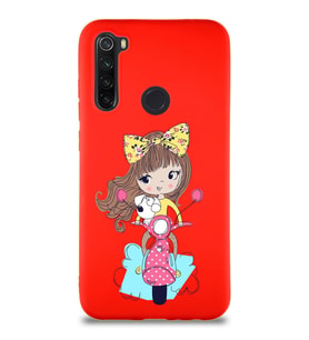 Xiaomi Redmi Note 8 Soft Premier Kapak Vespagirl Tasarımlı Silikon Kılıf - Kırmızı (Şeffaf)