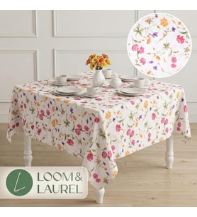 & LAUREL Çiçekli Kare Masa Örtüsü 140 x 140 cm, Baskılı, Yıkanabilir, Ütü Gerektirmez, Mutfak, Bahçe ve Piknik için - Pembe Ağırlıklı Çiçek Desenli