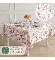 & LAUREL Çiçekli Kare Masa Örtüsü 140 x 140 cm, Baskılı, Yıkanabilir, Ütü Gerektirmez, Mutfak, Bahçe ve Piknik için - Pembe Ağırlıklı Çiçek Desenli
